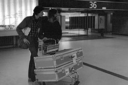 With Roger Moss at an airport somewhere in the world